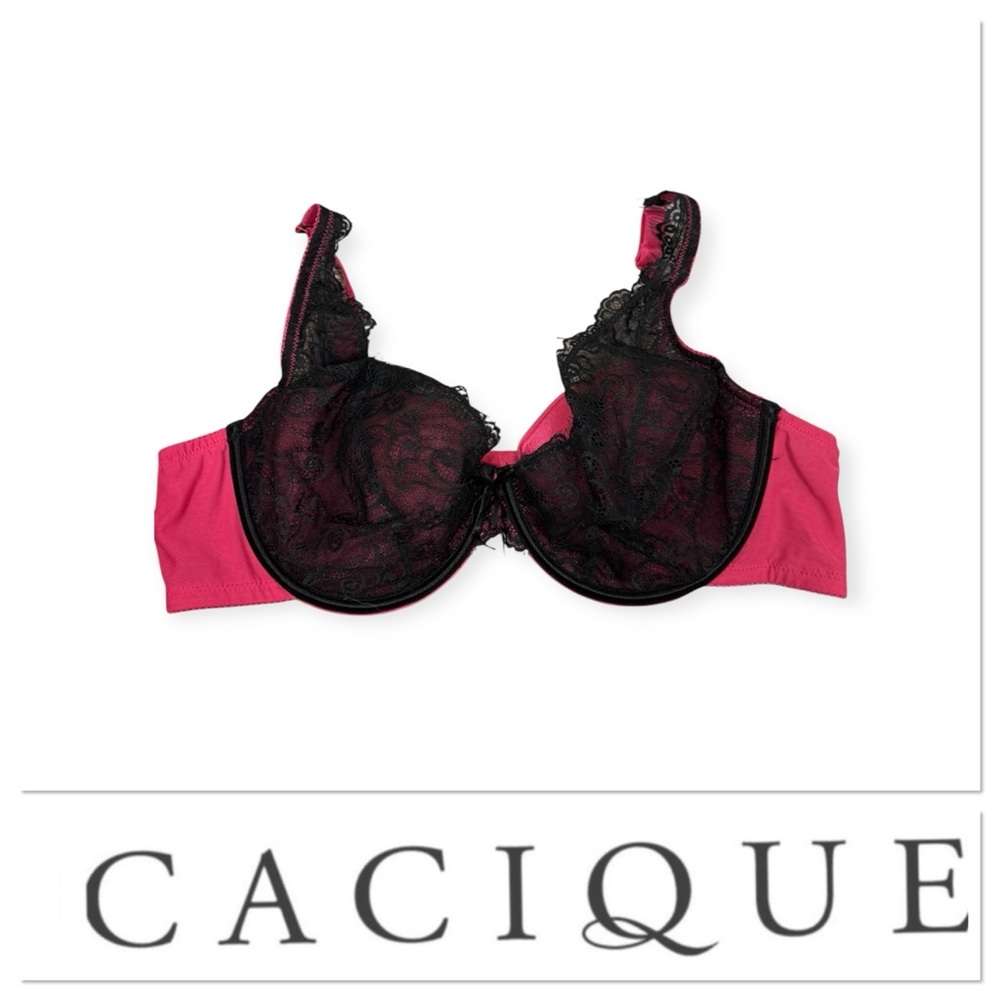 NWT Cacique pink and black lace lace bra size 44C